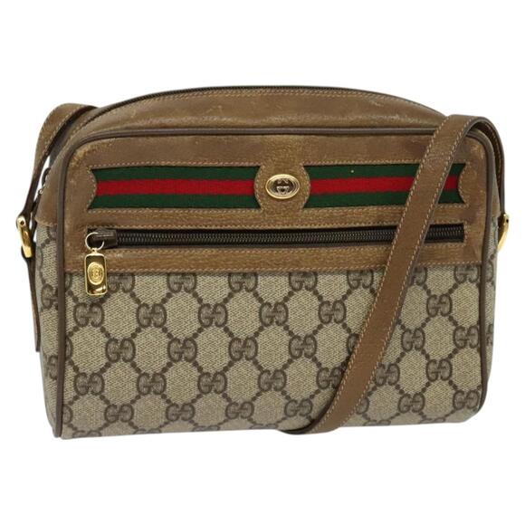 GUCCI GG Supreme Web Sherry Line Bag Pvc Beige Gold 56 02 087 - Picture 1 of 16
